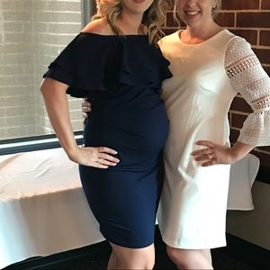 Navy ruffle off the shoulder maternity dress XL